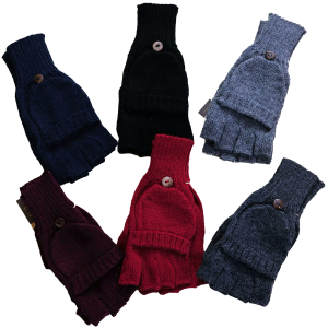 Glittens – Fingerless gloves with a cap to turn the gloves into mittens.  Exceptionally practical to those working outside who need to complete tasks requiring the use of fingers whilst the hands remain warm.  Knitted in a 50/50 yarn of Alpaca and Acrylic.